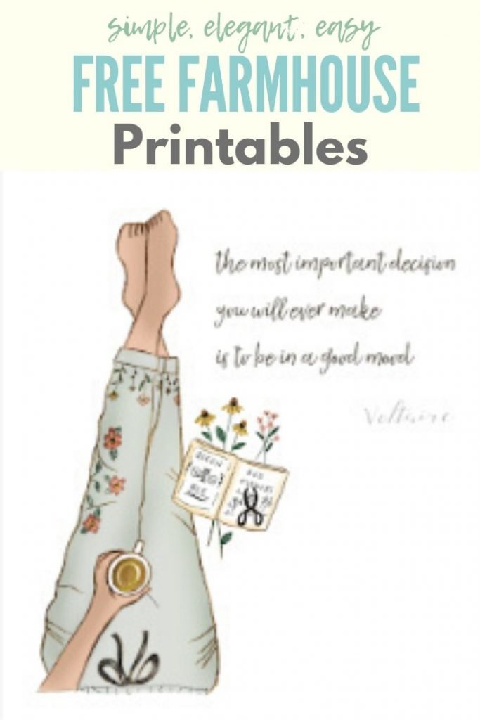 A free farmhouse printable of a womans legs with a pretty book and a quote on mood.
