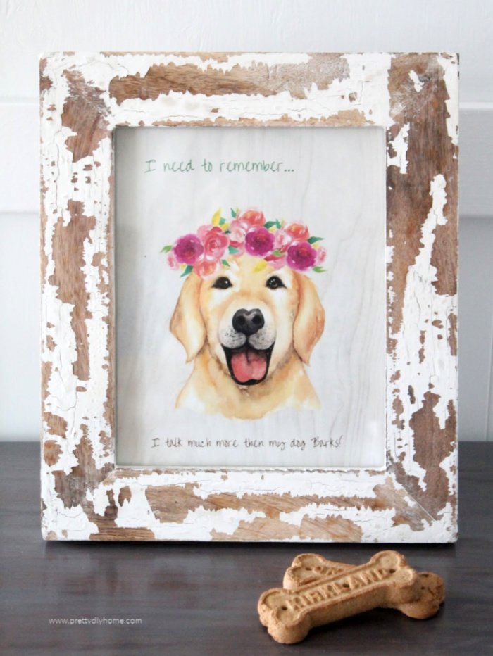 A free pet printable in a frame that says but you talk more than I bark.