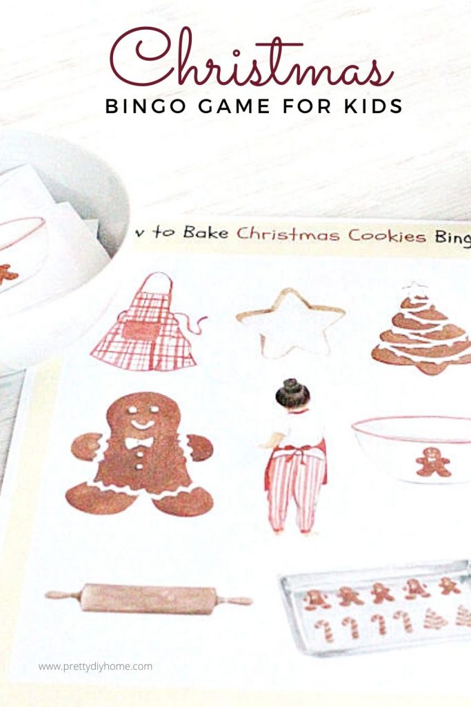 Downloadable Christmas bingo card game for kids themed on baking cookies.