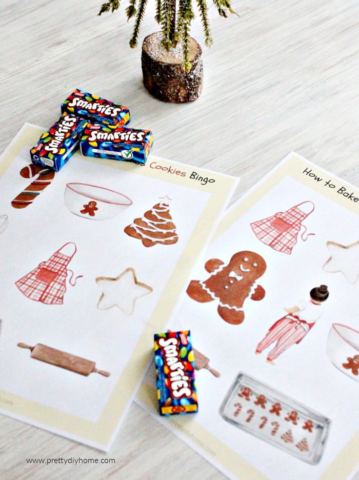 Free downloadable Christmas Bingo Cards with a cookie baking theme and smarties.