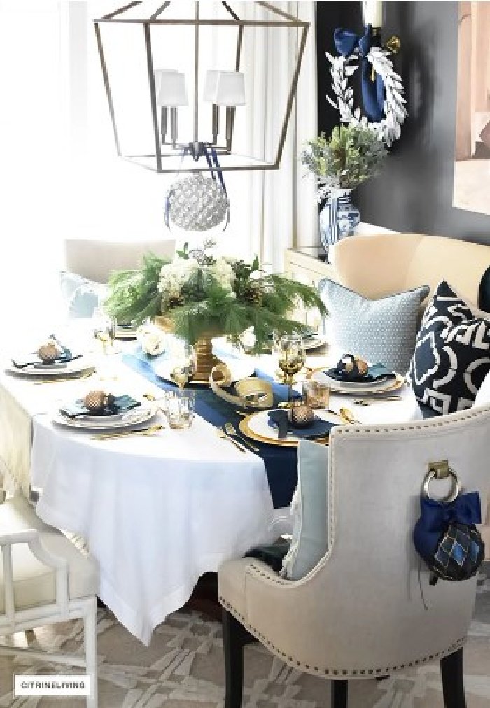 FALL KITCHEN DECOR IN BLUE, WHITE + GOLD - CITRINELIVING