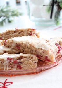 Fresh cranberry scones recipe with vanilla glaze.