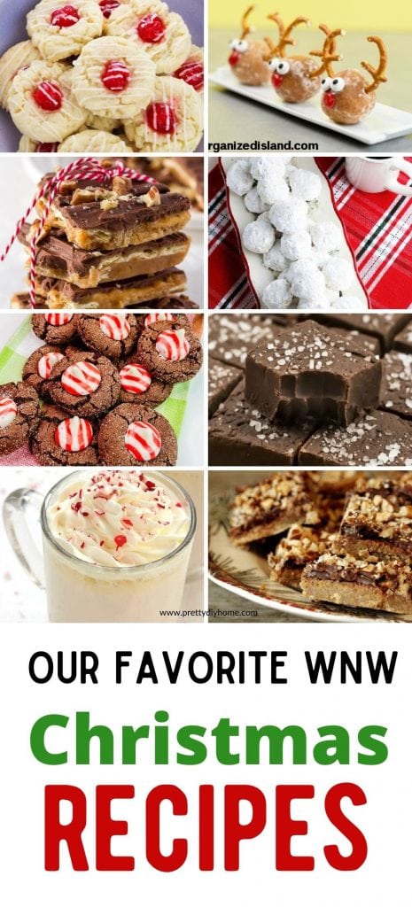 A collection of Christmas recipes, cookies, donuts, hot chocolate.