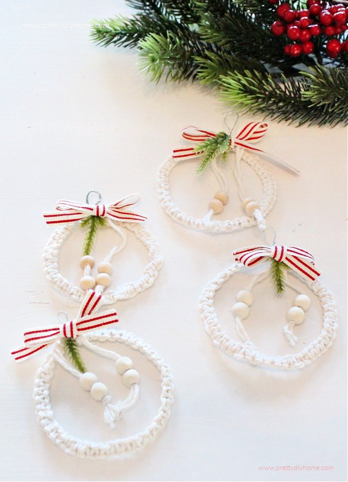 Macrame Christmas Ornaments//DIY Macrame how to wrap a wooden ring with  macrame cord 