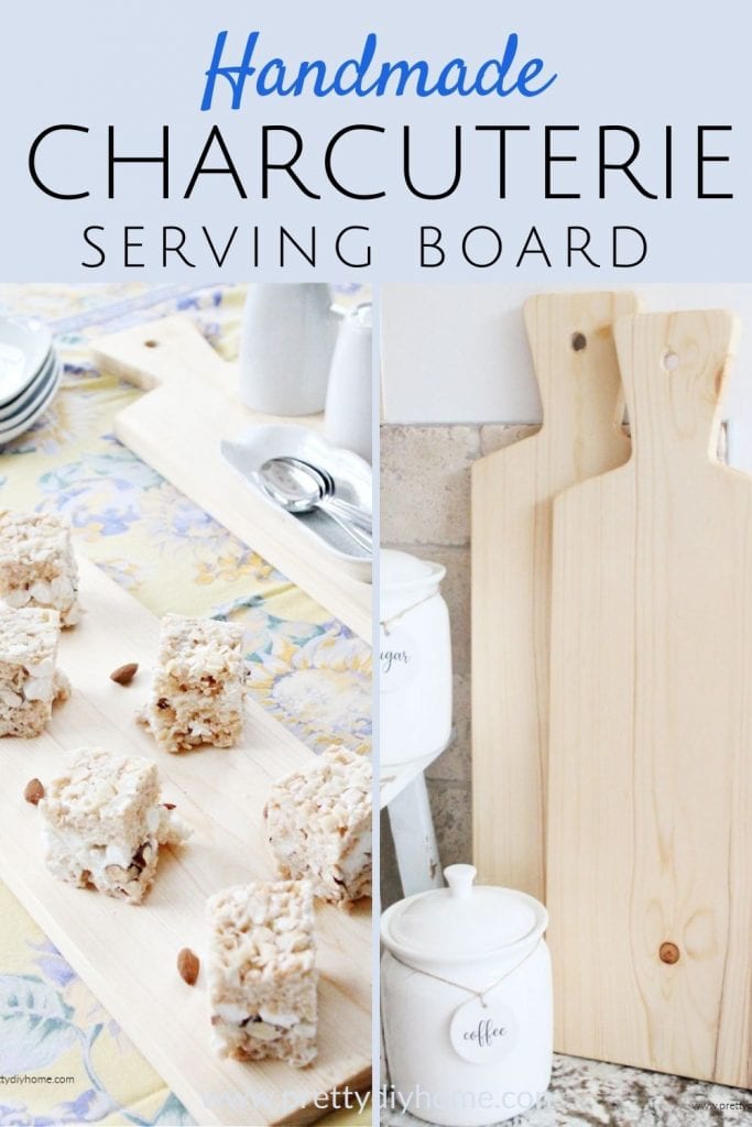 A collage of two charcuterie boards, one shows the charcuterie board serving desserts and another one using them for a decor backdrop in the kitchen.