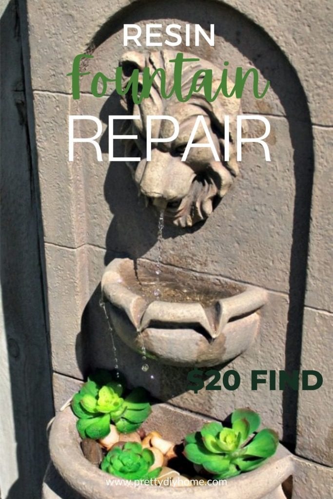 A resin fountain repair tutorial, the resin pump is working with a lion head spouting the water into a little basin full of succulents.