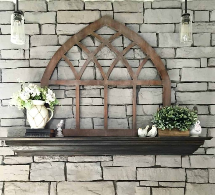 A handmade cathedral window for DIY farmhouse wall decor