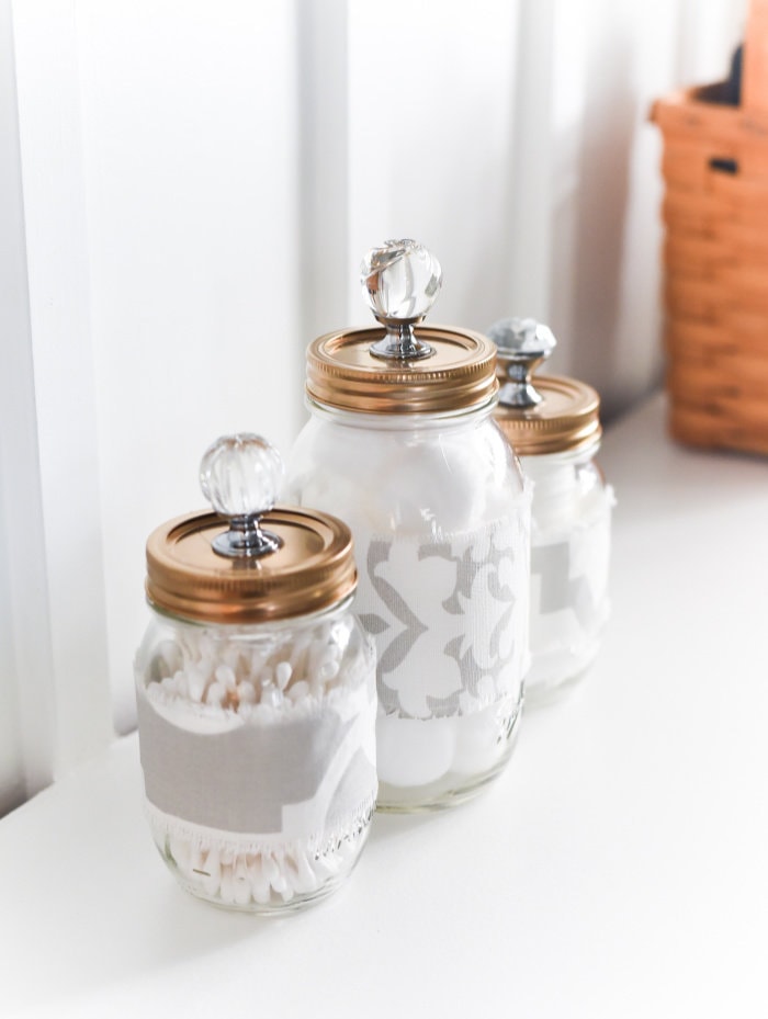 Easy DIY: Upcycled Glass Jars for Bathroom Storage - Her Happy Home