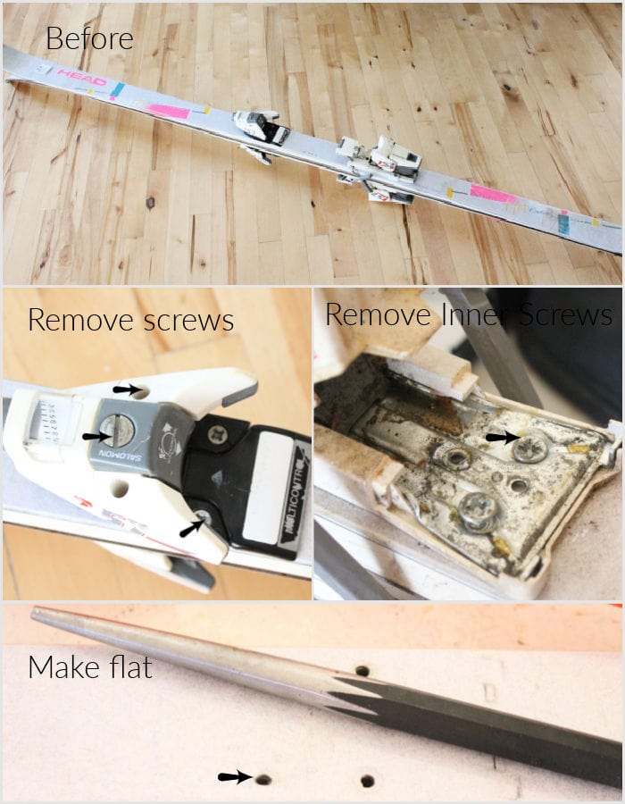 How to remove hardware from skis, and repurpose them as Christmas decorations.