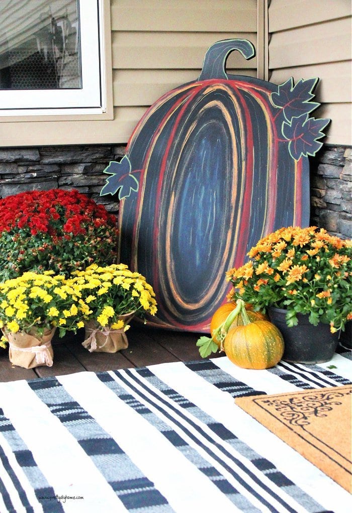 DIY Wooden Pumpkin in Chalkboard Black with bright colours.