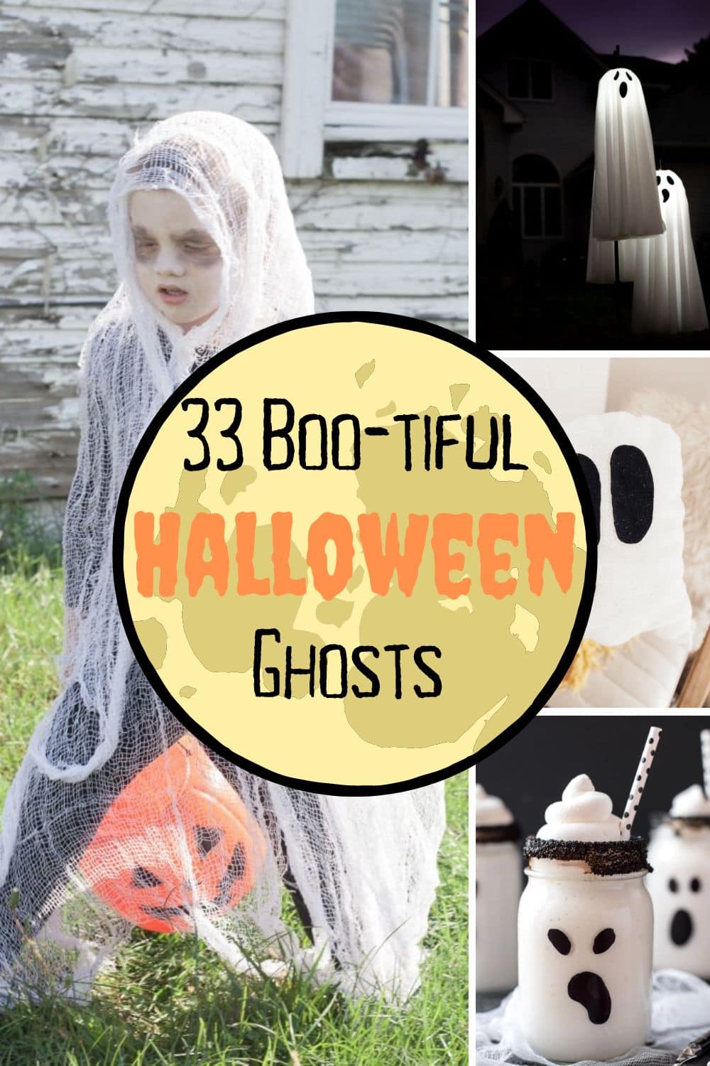 A collection of ghost costumes, recipes, crafts and decorations for Halloween.