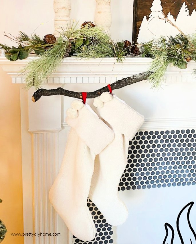 Neutral Rustic Christmas Mantel Decor - Pretty DIY Home