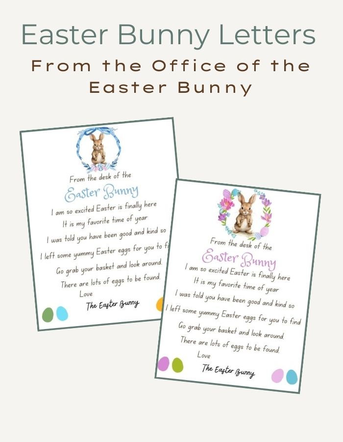 Two Easter Bunny letters one in blue, and one in white. The letters have writing and say from the office of the Easter Bunny in the header.