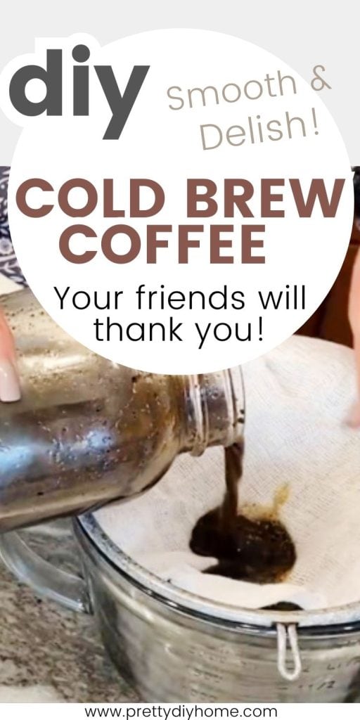 Pouring  cold brew coffee through a filter, while making a cold brew coffee recipe.