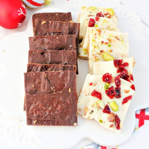 Two flavors of Ritz cracker toffee on a tray