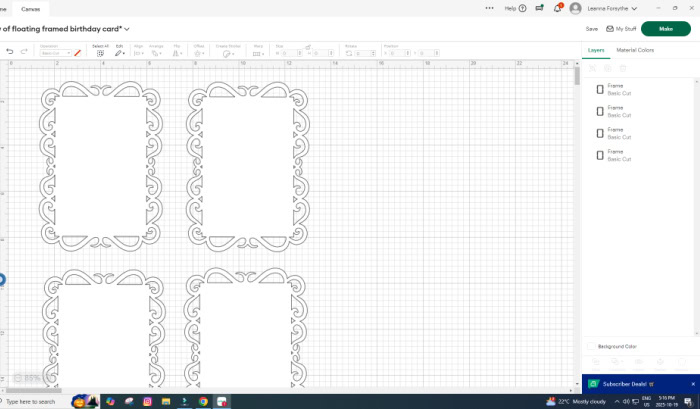 Resized lace backgrounds duplicated in Cricut Design Space for the DIY vintage Santa banner.