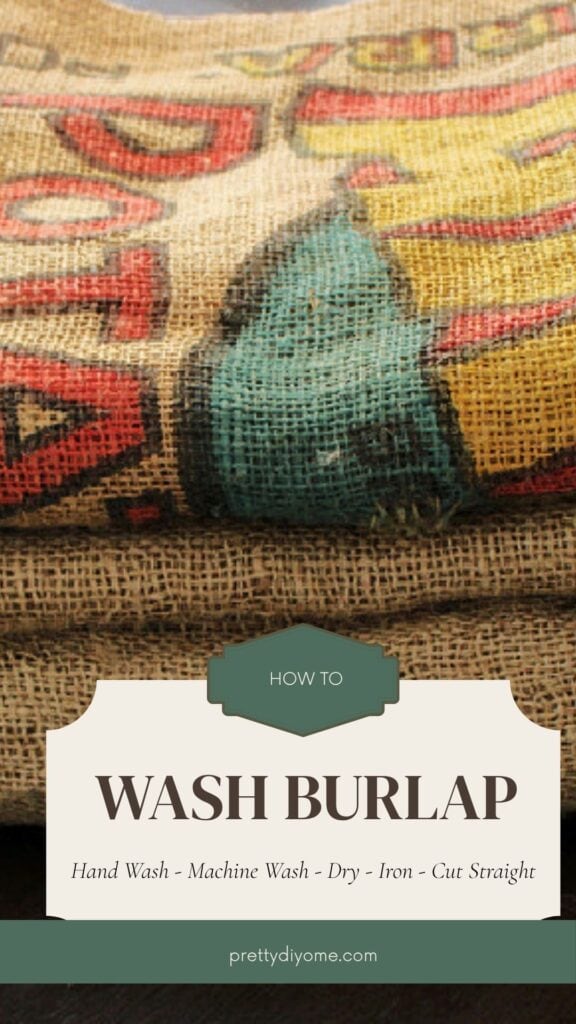 Vintage printed burlap sack with text overlay reading How to Wash Burlap.