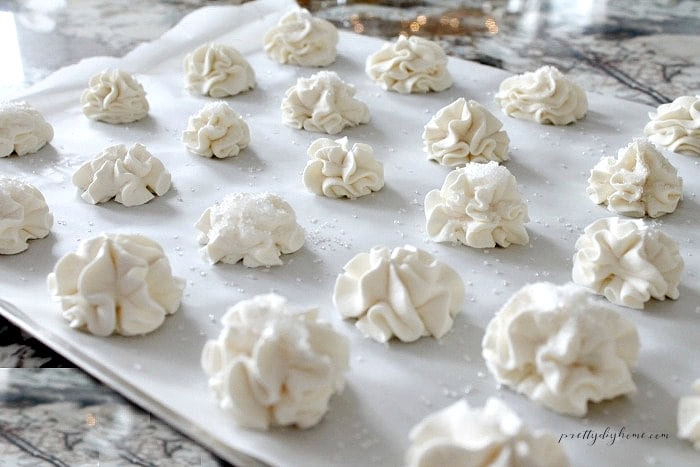 Frozen whipped cream topping for Christmas hot chocolate.
